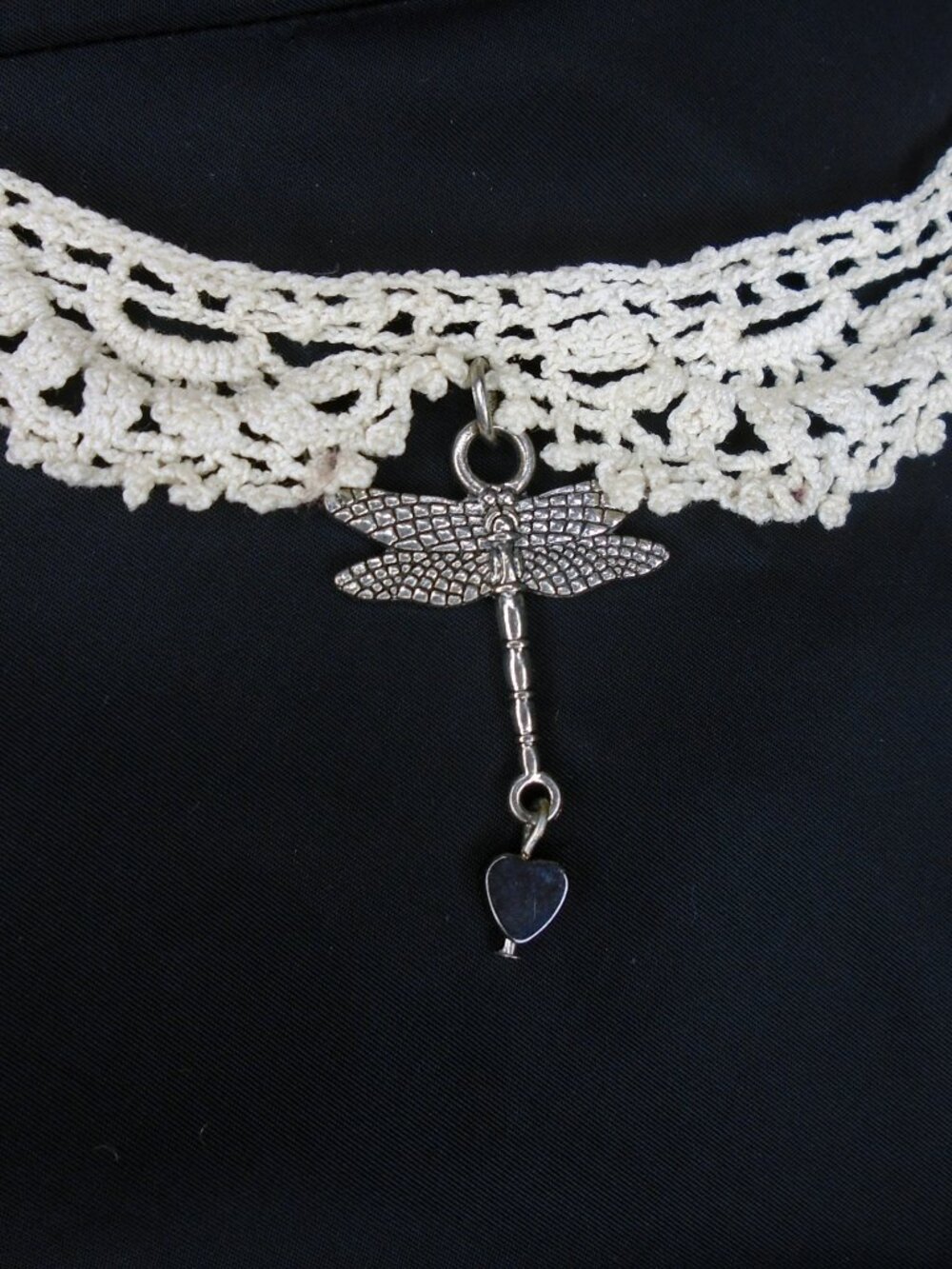 Crochet Lace Choker with Dragonfly Pendant - Picture 5 of 8